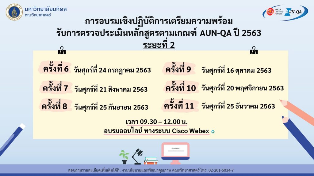 การอบรมเชิงปฏิบัติการเตรียมความพร้อม  รับการตรวจประเมินหลักสูตรตามเกณฑ์ AUN-QA ปี 2563  ระยะที่ 2